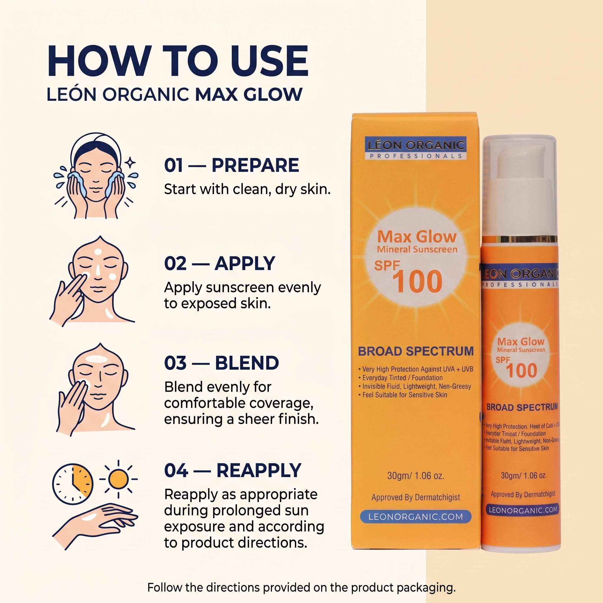 LEÓN Organic Max Glow Mineral Sunscreen SPF 100 – Broad Spectrum Face Sunscreen for Daily Sun Protection, Lightweight Skincare & Radiant-Looking Skin