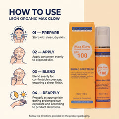 LEÓN Organic Max Glow Mineral Sunscreen SPF 100 – Broad Spectrum Face Sunscreen for Daily Sun Protection, Lightweight Skincare & Radiant-Looking Skin