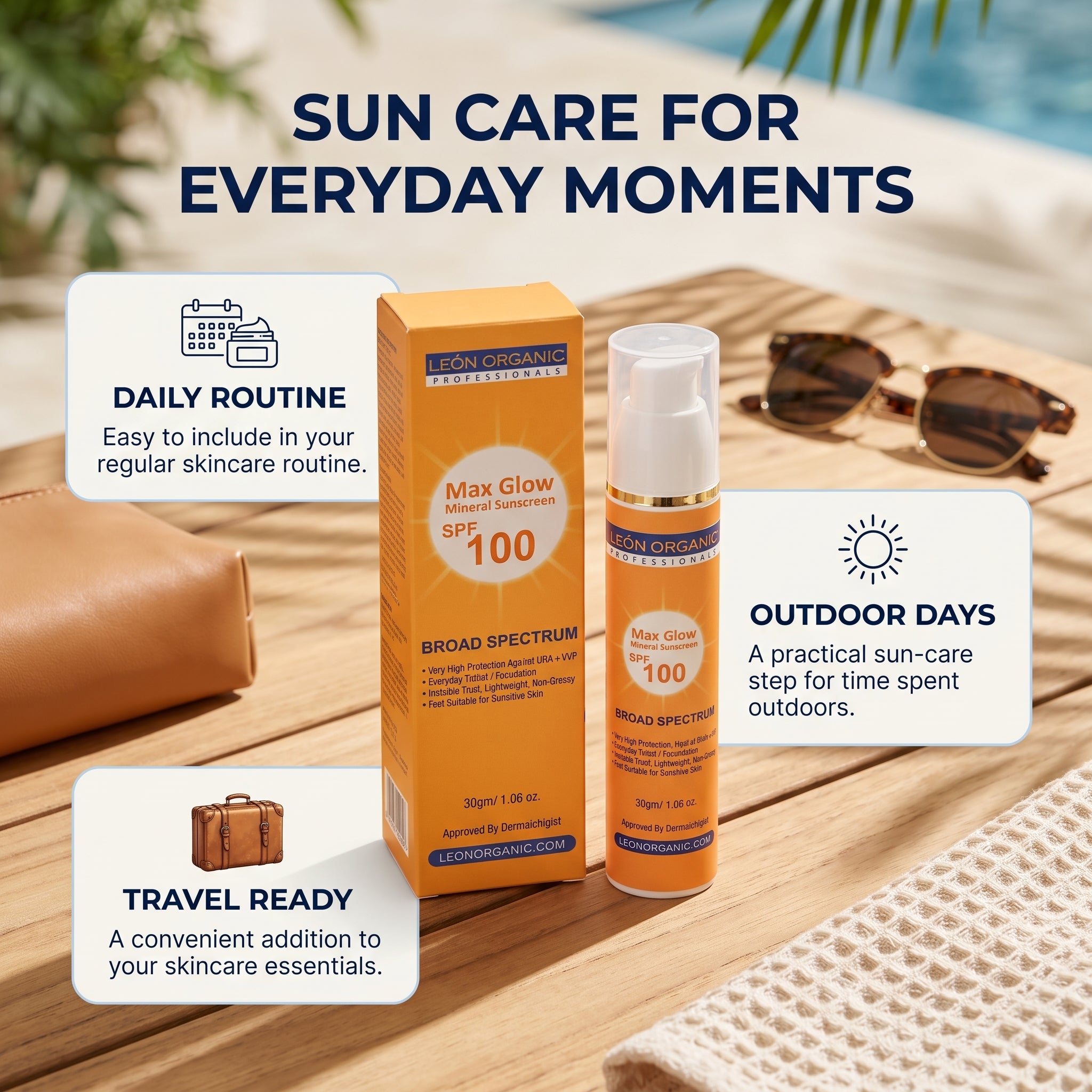 LEÓN Organic Max Glow Mineral Sunscreen SPF 100 – Broad Spectrum Face Sunscreen for Daily Sun Protection, Lightweight Skincare & Radiant-Looking Skin